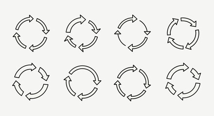 Circular Arrow Flow Vector Illustration Pack: Representing Cycle, Process, and Rotation