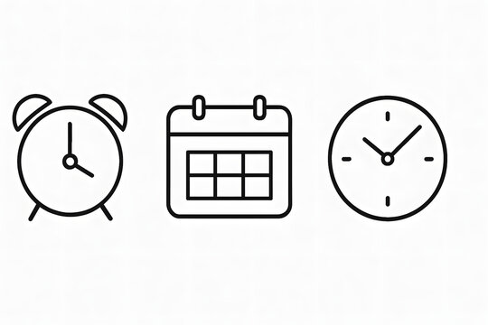 Timeless Elements: Featuring clock, alarm clock, and calendar icons.