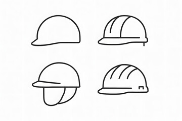 Fototapeta premium Safety Helmets Icons: A set of safety helmet icons, showcasing various designs and styles, essential for construction, industry, and worker protection.
