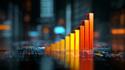 Stunning 3D Visualization of Rising Bar Graphs Representing Business Growth and Financial Success on Abstract Digital Background