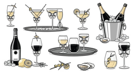 Elegant Cocktail and Champagne Glasses Collection Diverse Designs for Celebrations and Fine Dining