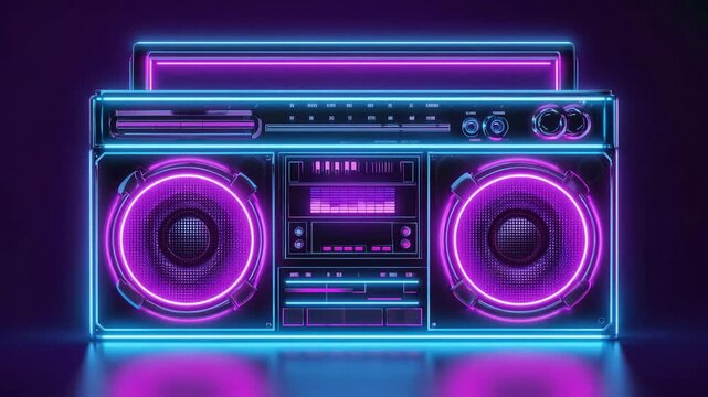 Glowing Retro Neon box with Vibrant Synthwave Lighting 4K