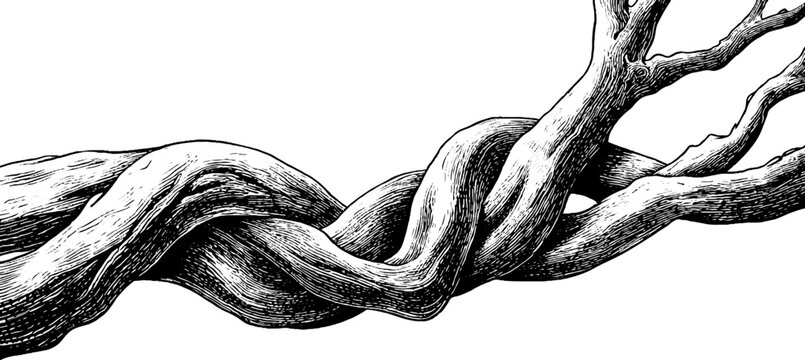 Decorative engraving of braided river willow for vintage design and art