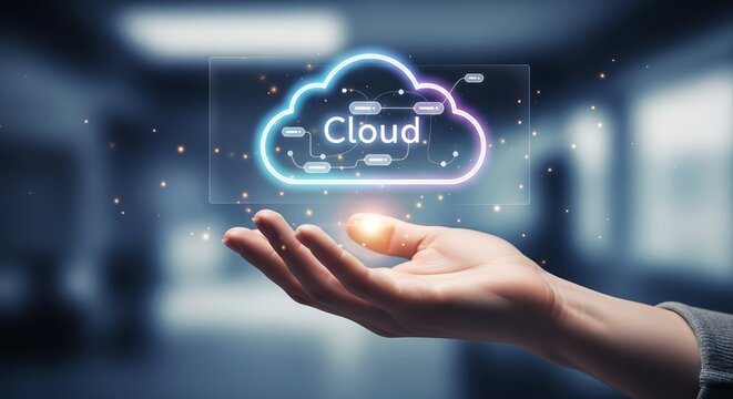 Cloud computing innovation presented with bright digital interface for modern tech use