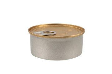 Aluminium can with opener isolated on white background. Aluminium can background. Aluminium beverage cans. Drink or food can. Metal containers for packaging