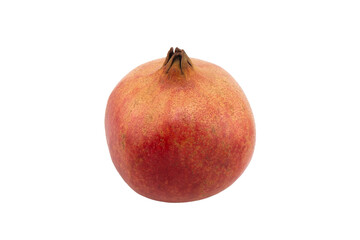 Red pomegranate isolated on white background. Sweet and juicy garnet. Garnet isolated on white. Single ripe pomegranate fruit