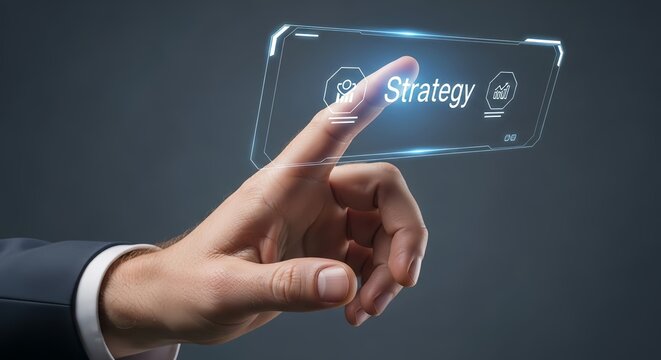 Professional hand touching modern strategy interface for innovative business growth
