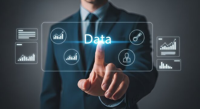 Professional taps glowing data analytics interface for business growth decisions - Powered by Adobe