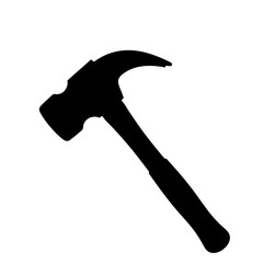 Black silhouette of a claw hammer isolated on white background