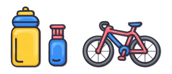 Colorful Bicycle Maintenance Toolkit with Water Bottle and Cleaning Products on Isolated Background