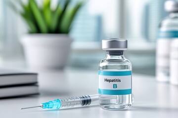 Hepatitis b vaccine vial and syringe preparing for injection
