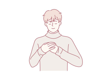 serene person enjoying tea, peaceful figure with warm beverage, relaxed individual cradling hot drink in tranquility, calm person gently holding warm cup with mindful composure in simple art