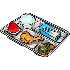 School Lunch Tray with Food Illustration Vector