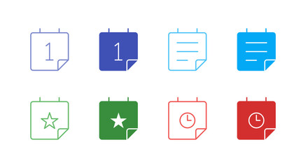 Flat Colored Event and Deadline Icon Set in Outline and Solid Style for Scheduling and Project Planning