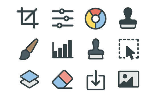 Sliders wheel selection editing icon vector stamp color photo tools eraser crop