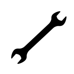 Black silhouette of a wrench isolated on white background