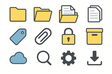 Glass box modern icon gear stack grid vector magnifying clip folder settings