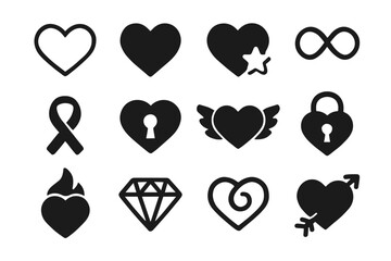 Collection vector icon star wings filled outline flame lock heart arrow