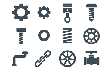 Large icon gear mechanical nut crank vector piston bearing wheel spring