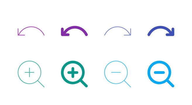 Flat Colored History and Zoom Icon Set in Outline and Solid Style for View Control and Revision Functions