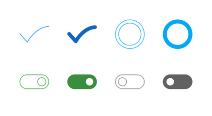 Flat Colored Form Input Icon Set in Outline and Solid Style for Selection and Toggle Functions