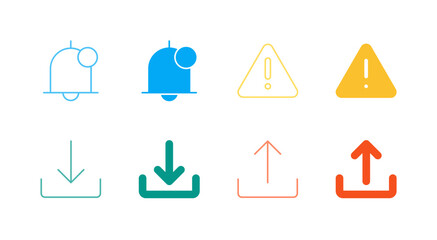Flat Colored Status and Mailbox Icon Set in Outline and Solid Style for System Information and Communication