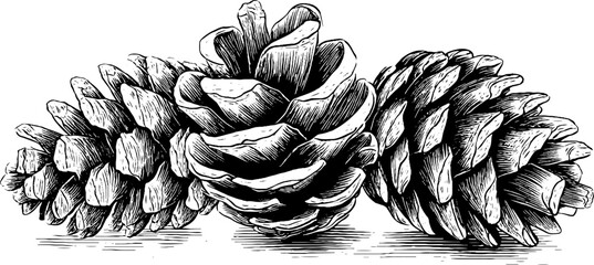 Naklejka premium Vintage engraved illustration of triple shell pine cone arrangement for retro designs