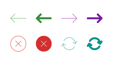 Flat Colored Navigation Control Icon Set in Outline and Solid Style for App and Web User Interface