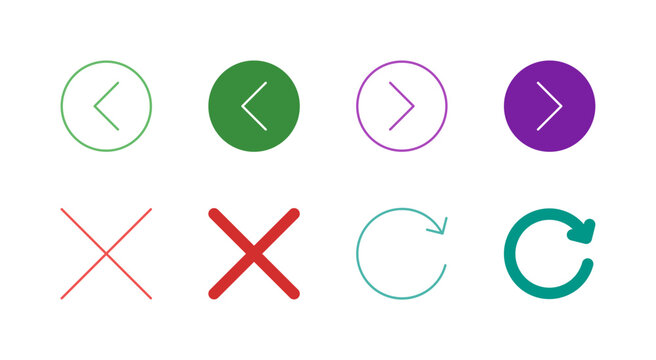 Flat Colored Navigation Control Icon Set in Outline and Solid Style for App and Web User Interface