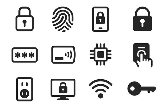 Screen key digital vector fingerprint plug icon lock smart locks card password