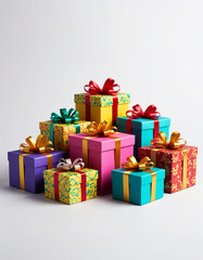Obraz premium colorful gift boxes with ribbons on white background. 3d rendering