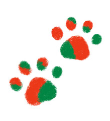 クリスマスカラーの2つの肉球のアイコン　クレヨンタッチ