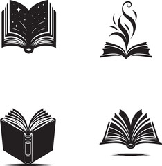 Open Book Silhouettes &ndash; Artistic Black-and-White Designs with Magical, Energetic, and Inspirational Elements for Reading Themes