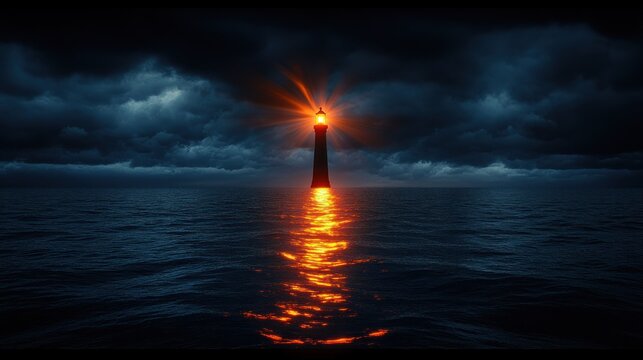 Luminous lighthouse on stormy sea - Powered by Adobe