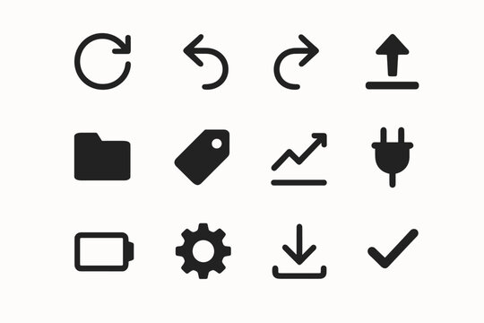 Vector download icon folder set upload undo battery refresh redo gear minimal