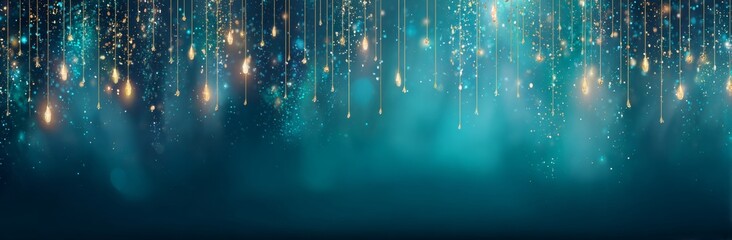 Christmas background concept featuring abstract blurred blue and golden lights