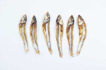 Selective focused on small sun dried fishes Tiny Fish as food ingredient,