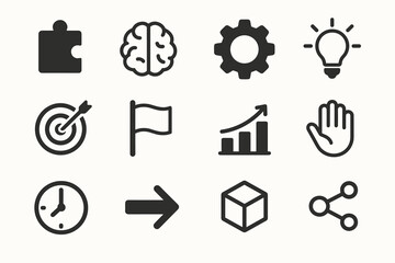 Fototapeta premium Piece chart target gear vector connection icon clock puzzle collection lightbulb minimalist