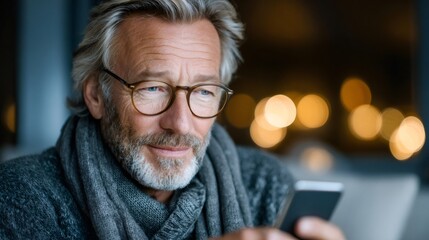 Senior man using smartphone with modern technology