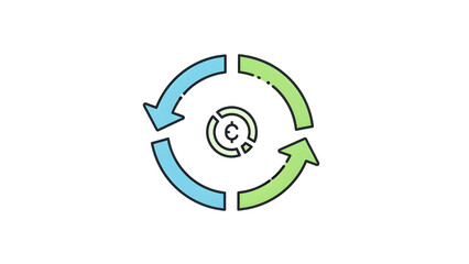 Circular economy concept with currency symbol in the center, illustrating a sustainable financial cycle