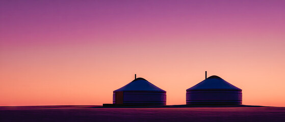 Yurt landscape at sunset beautiful sky travel destination mongolia nomadic lifestyle scene