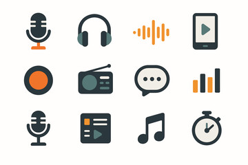 Playlist set record button vector note music bubble icon headphones podcast stand