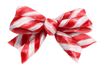 a whimsical Christmas bow clipart candy cane stripe watercolor illustration red and white isolated on white background. Festive holiday ribbon graphic peppermint swirl hand painted