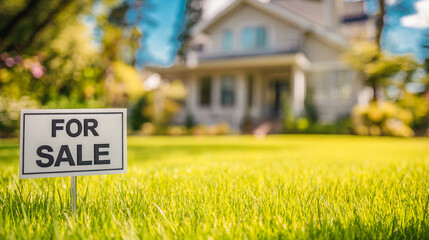 Real estate property house for sale sign lawn grass home buying investment opportunity