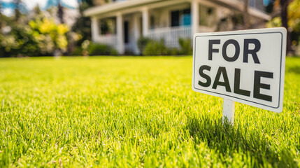 Real estate property listing home for sale on lawn with signage investment opportunity