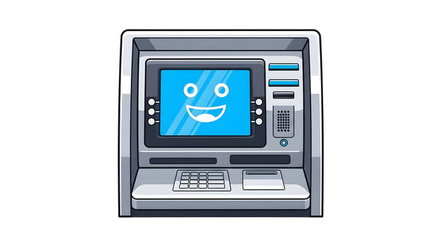 Cheerful ATM Machine Cartoon Illustration for Banking Services