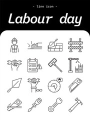 Labour Day thin line icon set. Workers, tools, industry, teamwork, labor rights, and occupation outline icon collection.