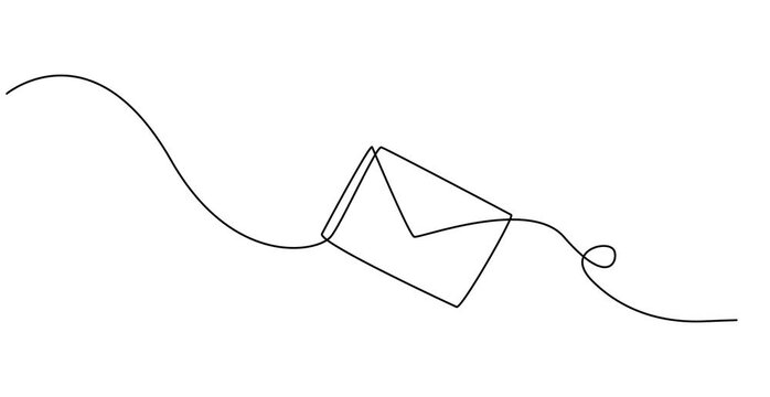  Animated self drawing of  Continuous one line mail envelope letter drowning illustration. Email sketch art post graphic letter message. Newsletter paper send icon. Postal symbol wax drawn outline.