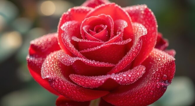 Beautiful red rose with sparkling water droplets