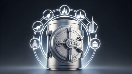 Digital assets protected within a gleaming futuristic vault, symbolizing robust data security and the comprehensive safeguarding of diverse valuable information concepts